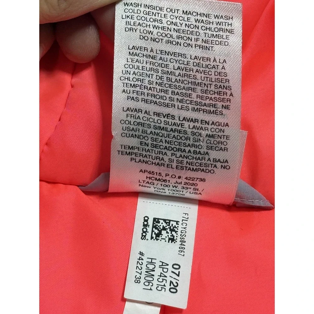 Adidas Jacket Girls Small 7/8‎ Gray Pink Hooded Puffer Coat Insulated Winter